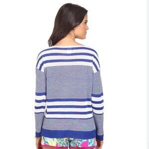 Lilly Pulitzer Camilla Linen Boatneck Sweater – Navy & White Stripes Size Large